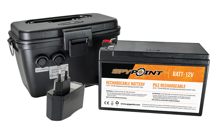 SpyPoint - 12V Kit: Batería de 12 V, caja y cable de carga 