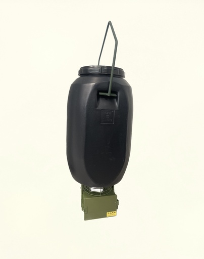 [CH21770] Dispensador Metálico de Grano con Batería 12V HU22L + Bidón negro 60L + Asa de forja